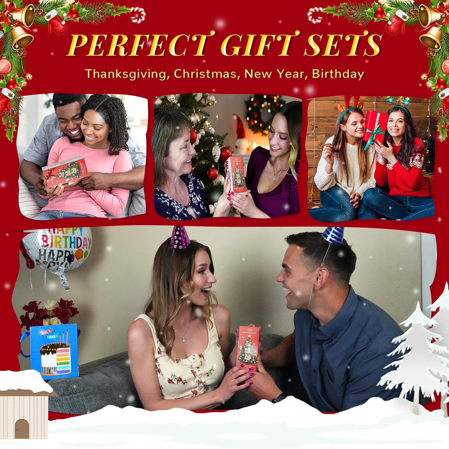 ANAI RUI 3 Pack Face Mask Gift Set,Christmas Facial Mask Set,Turmeric Clay Mask - Green Tea Mud Mask - Dead Sea Minerals Mud Mask Stocking Stuffers for Women &Teen Girl 2.5 Oz Each image number 2