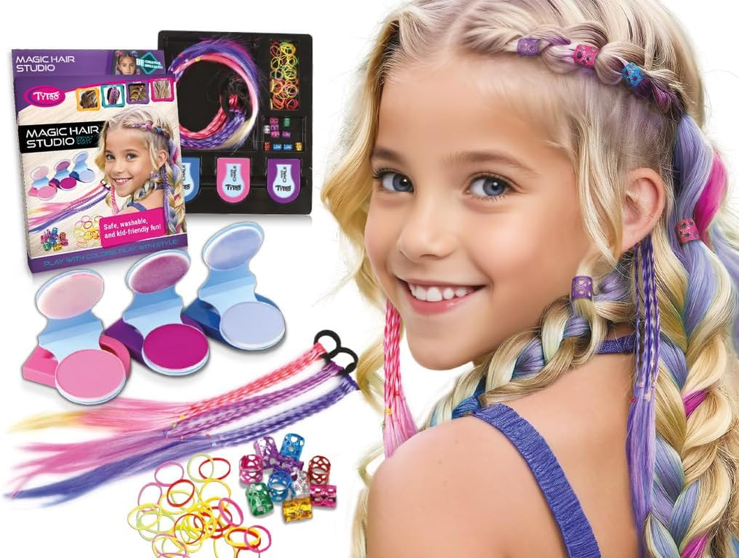 Tytoo Magic Hair Studio Hair Chalk Set for Girls with Colourful Hair Strands, Glitter Beads, Hair Bobbles Hair Clips, Complete Hair Styling Set for Children, Creative Gift for Birthday, Fancy Dress image number 3