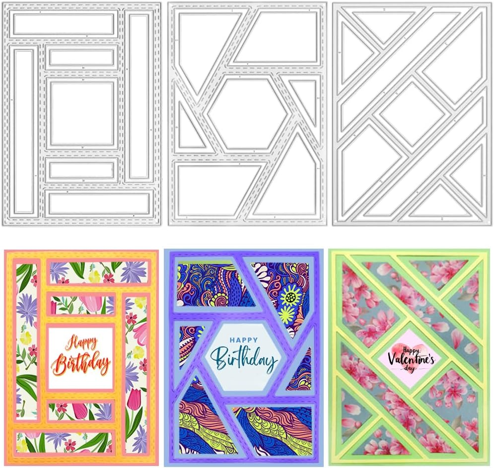 AFUNTA Rectangular Die Cuts for Card Making, 3 PCS Frame Scrapbook Metal Cutting Dies Embossing Tools for Card Making Supplies, Paper Album Decor