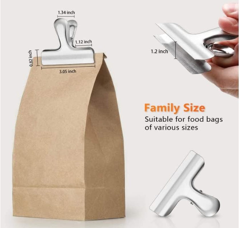 QYINXIU 10 Pack Bag Clips, Stainless Steel Chip Clip, Chip Clips Bag Clips Food Clips, Bag Clips for Food, Heavy Duty Air Tight Seal Kitchen Clips Snack Clips Food Bag Clamp Clips image number 3