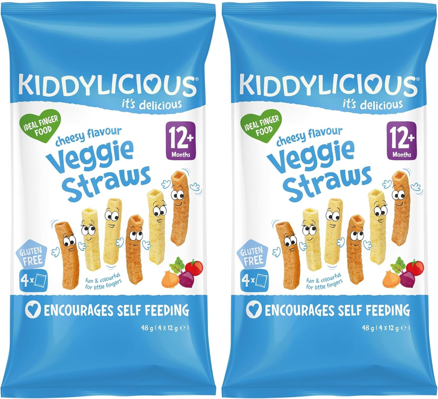Kiddylicious - Cheesy Veggie Straws - Delicious Snacks for Babies - Suitable for 12+ Months - 4X12G - 48G