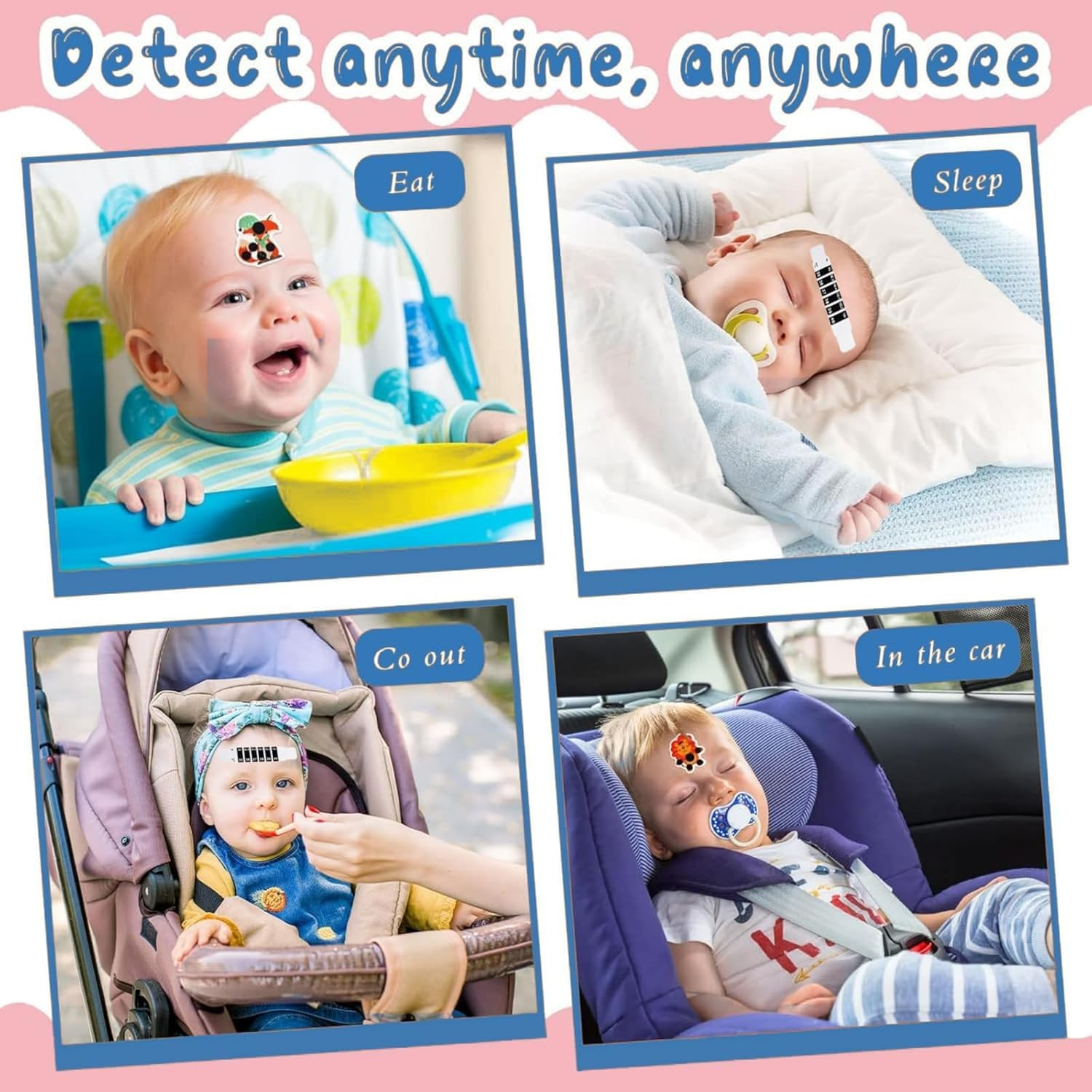 Temperature Strips, 8 Stick-On Fever Indicators Kids Cartoon Stickers Temperature Fever Patches, 10 Quick Check Thermometer Strips, Reusable Portable Forehead Thermometer for Home School Travel image number 6