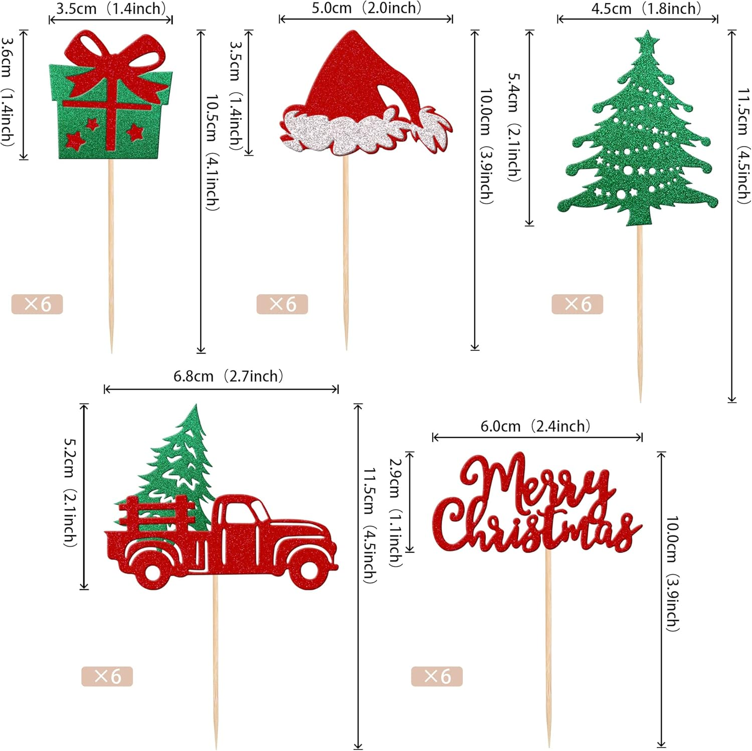 30 Pack Christmas Cupcake Toppers Glitter Christmas Truck Tree Hat Cupcake Picks Gift Box Cake Decorations for Christmas Theme Baby Shower Birthday Merry Christmas Party Supplies image number 3