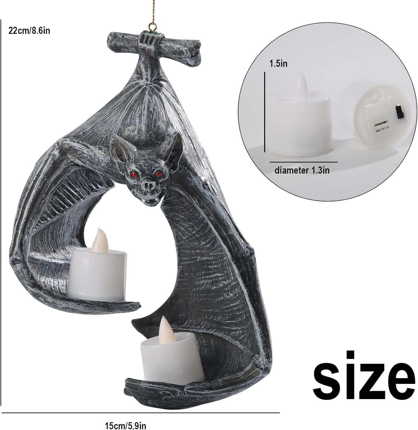 Gothic Bat Wall Sconce Tealight Candle Holder with Candles, Halloween Decoration image number 1