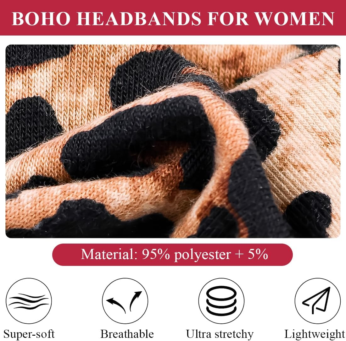 Pack of 4 Women'S Leopard Boho Headband Printed Headbands Knot Twisted Elastic Head Wrap Hair Accessories for Girls for Running Yoga Fitness image number 1