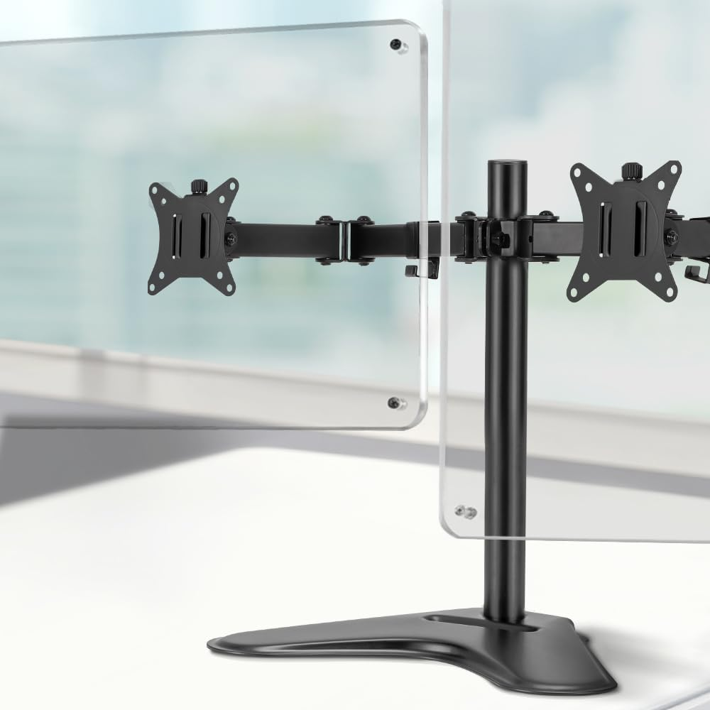Artiss 32'' Dual Monitor Arm Stand, Heavy Duty Computer Monitors Riser Mount TV Freestanding Mounts Bracket Holder Clamp Home Office Desk Accessories, Adjustable 360&deg; Swivel with Plate Black image number 1