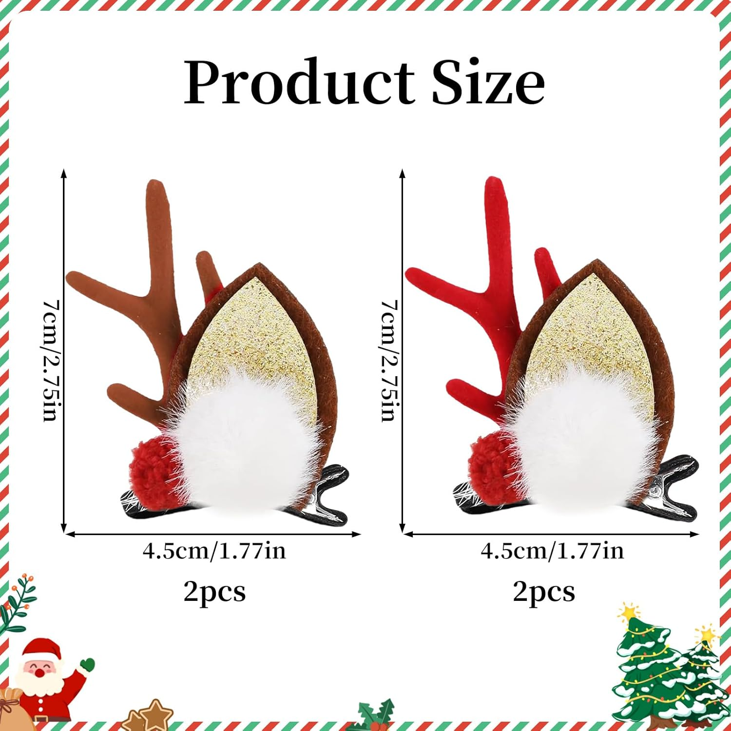 2 Pairs Christmas Reindeer Hair Clips, Christmas Hair Accessories with Antlers, Hair Clip, Christmas Hair Clips, Reindeer, Hair Accessories Christmas for Women, Girls, Children (C) image number 5