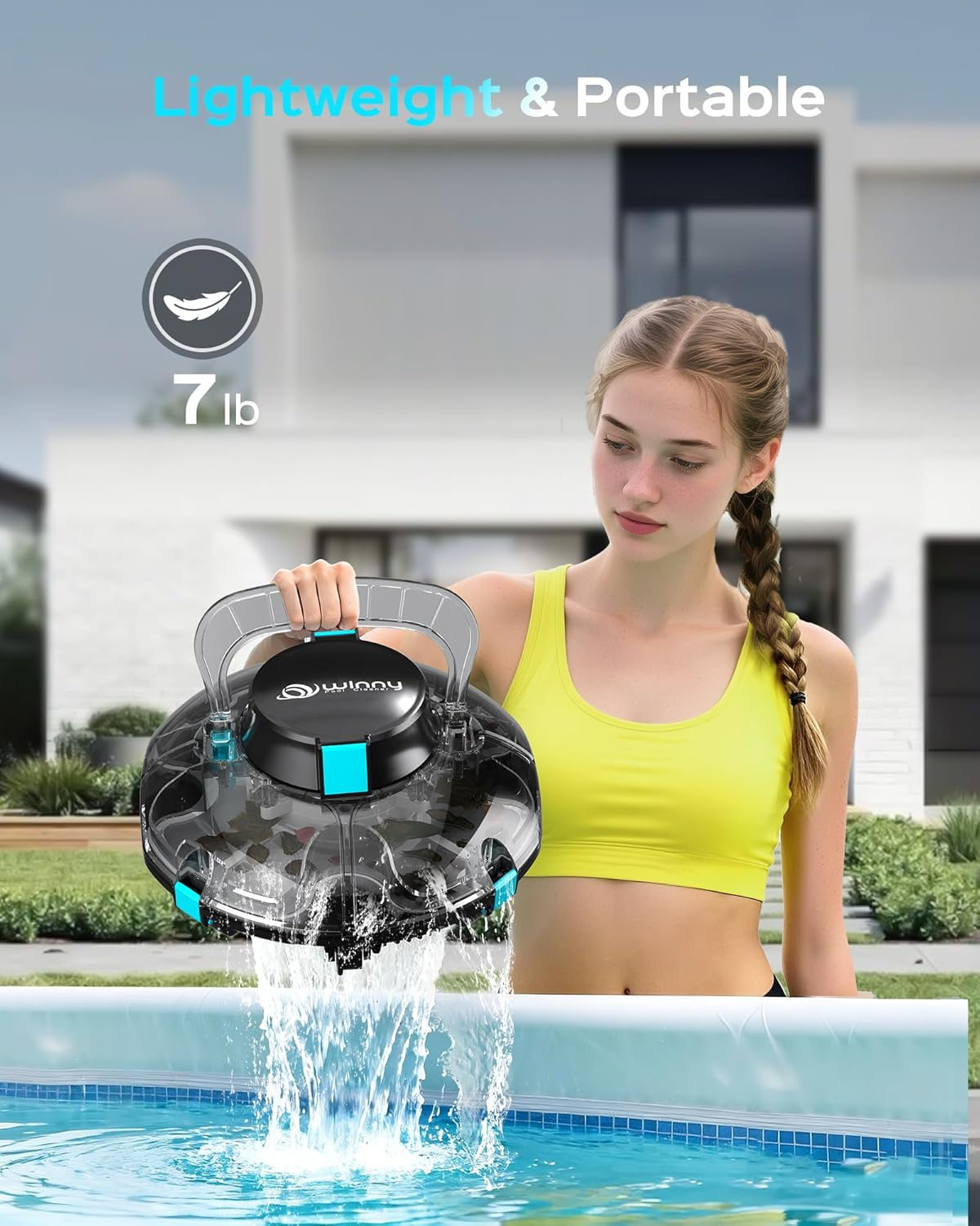 Winny Cordless Pool Cleaner Robot for above Ground Pools with Powerful Suction, 180 Micron Dual Filtration, Auto Self-Parking, 80-Min Runtime, Lightweight & Rechargeable (Transparent Gray) image number 3