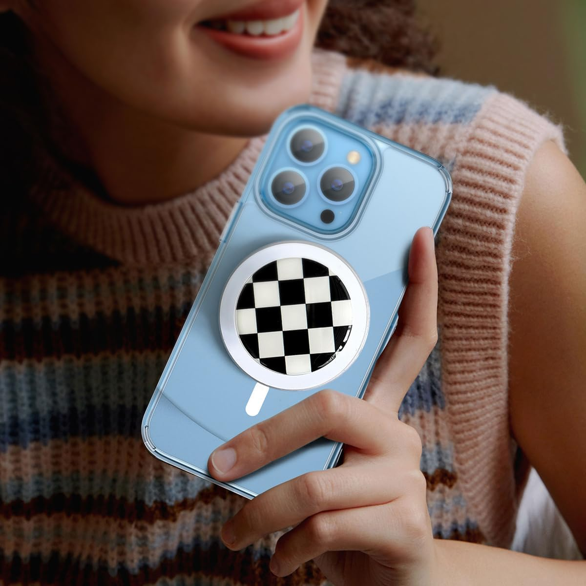 Cell Phone Grip & Phone Stand, T Tersely Magnetic Cell Phone Holder Compatible with Magsafe,For Iphone Smartphone Tablet Accessory (Chessboard) image number 2