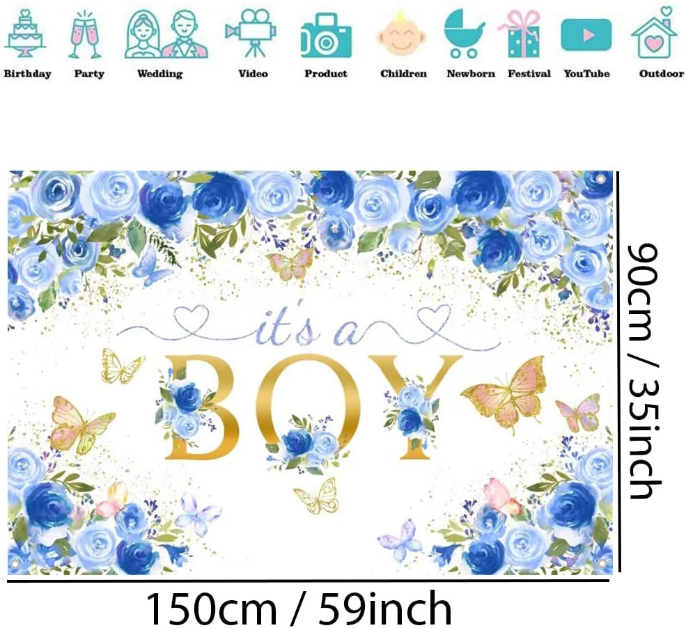 It'S a Boy Baby Shower Background Blue Flowers Baby Shower Photography Background Flower Baby Boy Party Decorations Party Banner Fabric Sign Poster