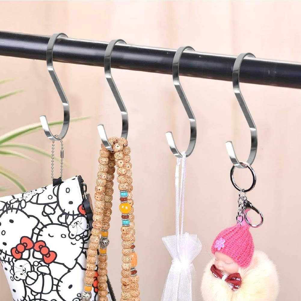 Sumdirect 10Pcs 3.9 Inches Flat S Shape Chrome Finish Heavy-Duty Stainless Steel Hanging Hooks for Scarf, Apparel, Kitchenware, Utensils, Plants, Towels, Gardening Tools, Clothes (Black) (Silver) - Rose Gold image number 2