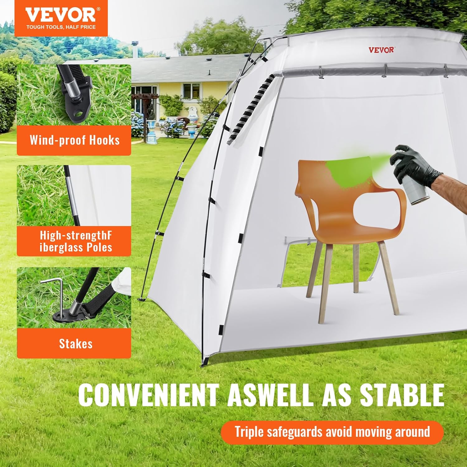 VEVOR Portable Paint Booth, 7.5X5X5 FT Spray Paint Shelter, Larger Spray Paint Tent with Built-In Floor & Mesh Screen, Painting Tent Station for Furniture DIY Hobby Tool image number 4