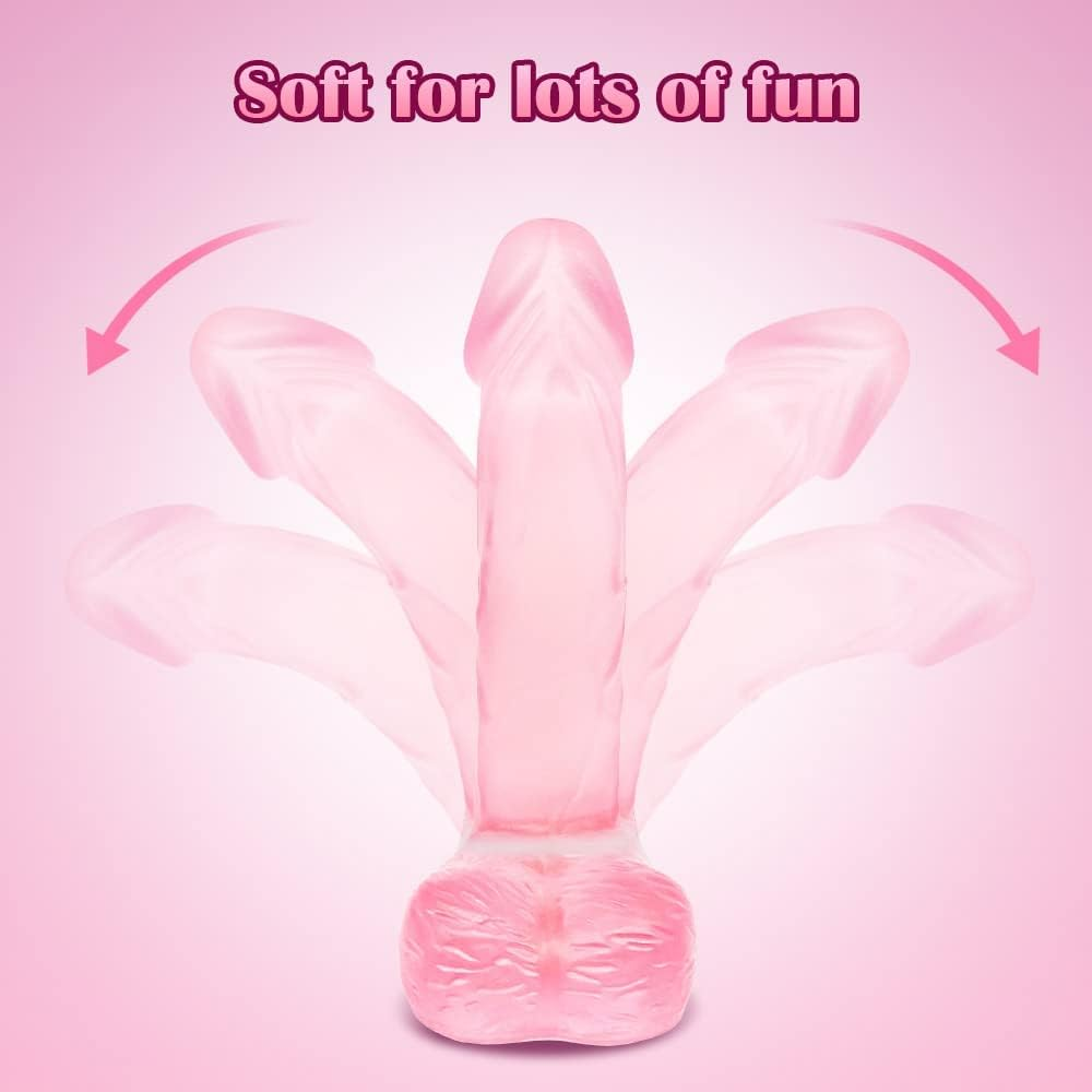 4 Inch Silicone Realistic Suction Mini Dildo,Beginner Plug,Soft Dildo with Curved Shaft and Balls,Sex Toy Women Men Couples.Experience Multi-Purpose Mini Style (Pink) image number 6