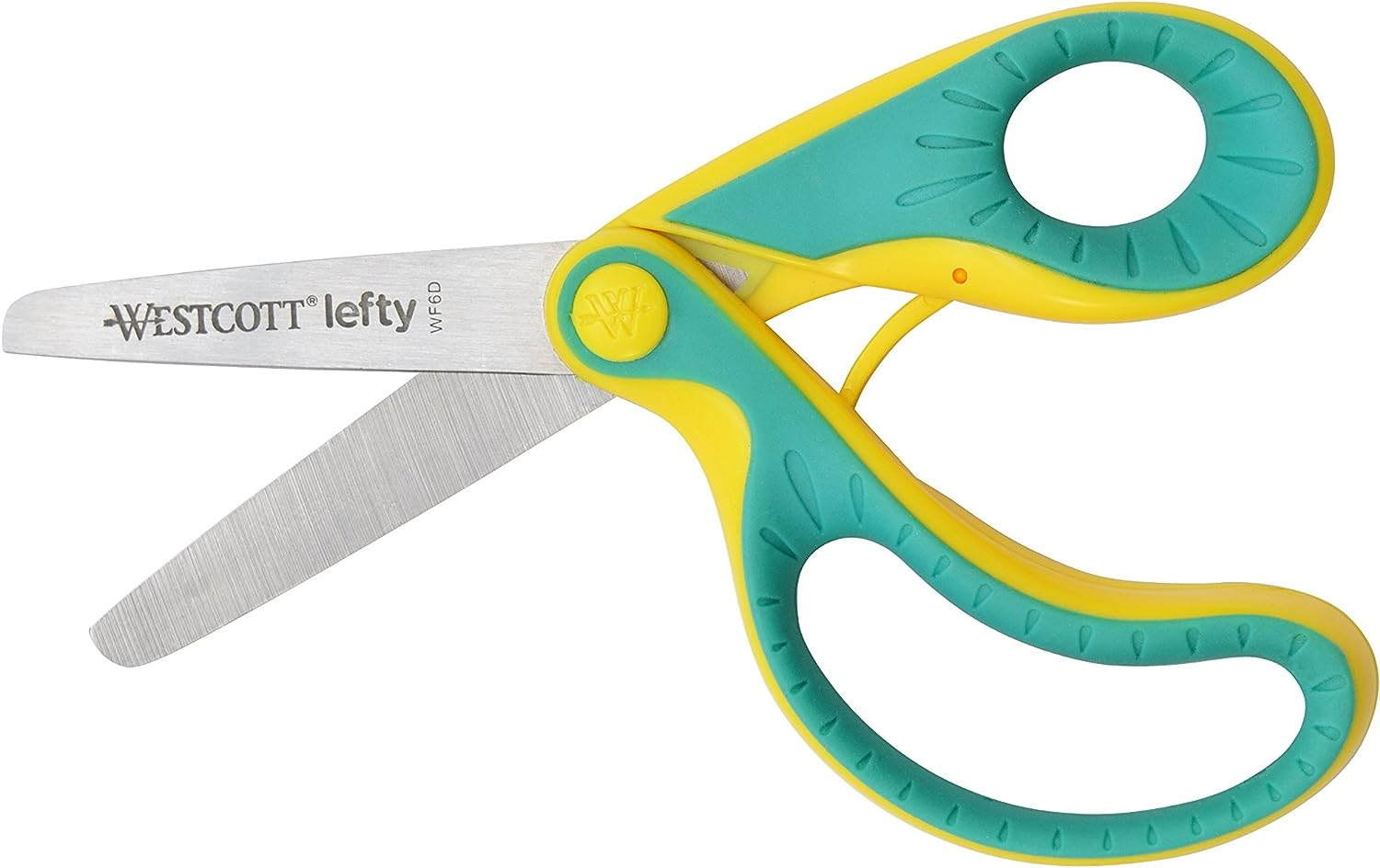 Westcott E-22003 00 Ergo JR. Lefty Ergonomic Children'S Scissors for Left-Handed Users, 5.3 Cm Steel Blade, Soft Grip Handle, Green/Yellow, 13.3 Cm