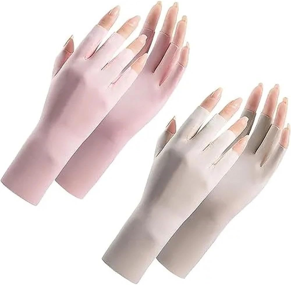 UV Protection Fingerless Gloves for Driving & Outdoor, Touchscreen Sun Gloves for Women with Cool Ice Silk Fabric for Summer - Povtor image number 2