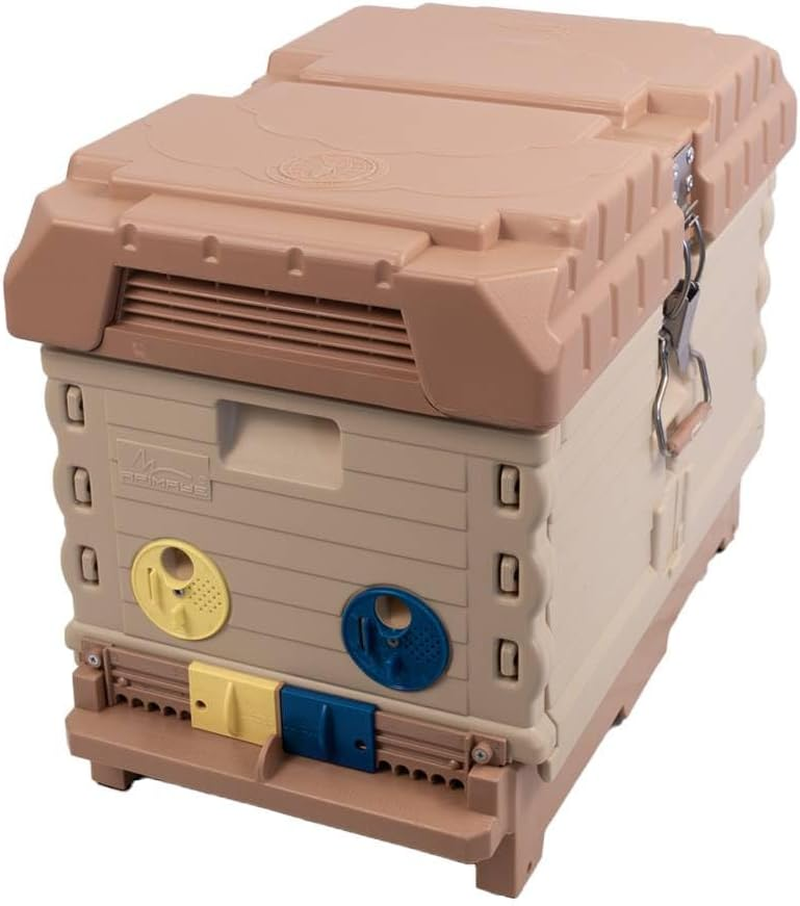 Apimaye Insulated 7 Frame Langstroth Nucleus Assembled Bee Hive Set with Core Frames and Foundations [Tan]
