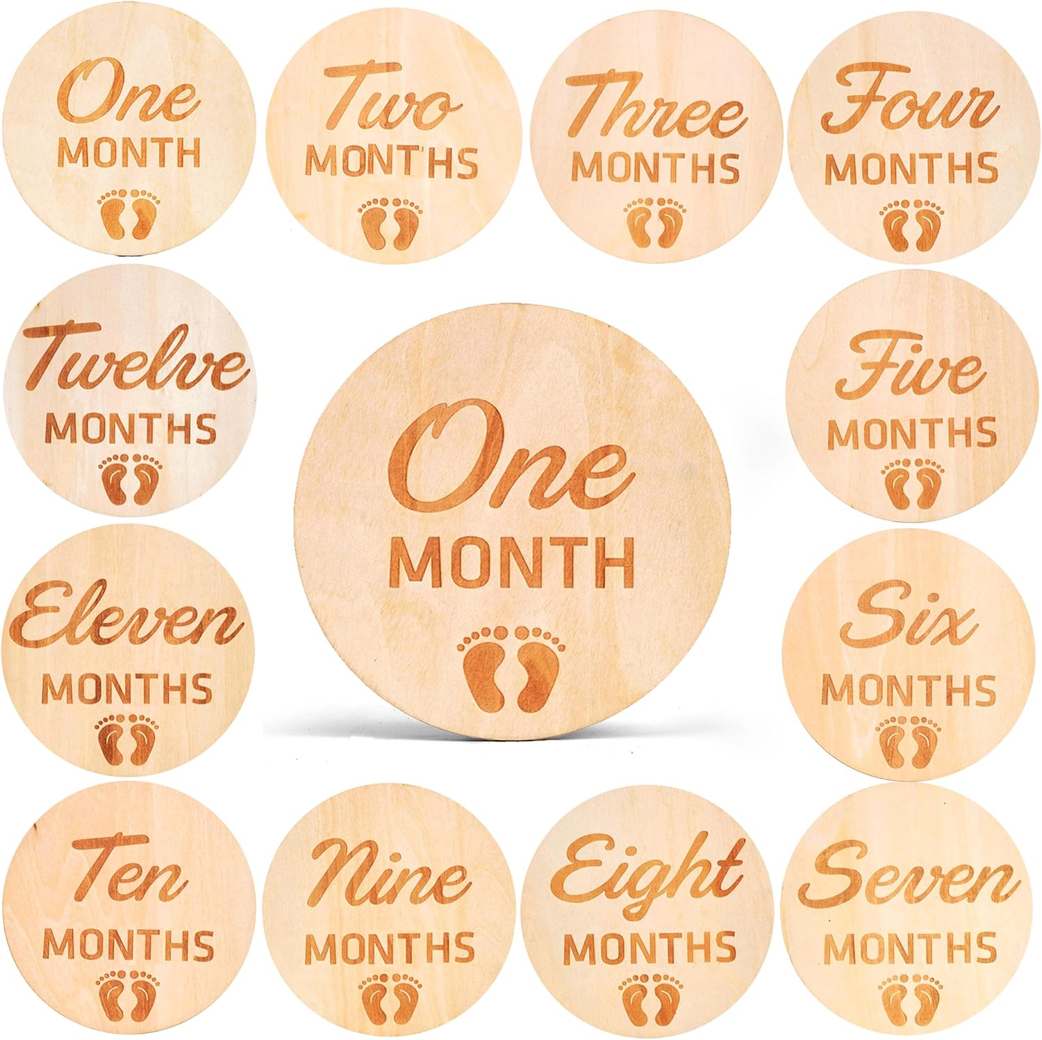 Monthly Baby Milestone Signs - Baby Monthly Milestone Wooden Circles for 1-12 Month Photos & Gender Neutral Announcement Cards (Flower)