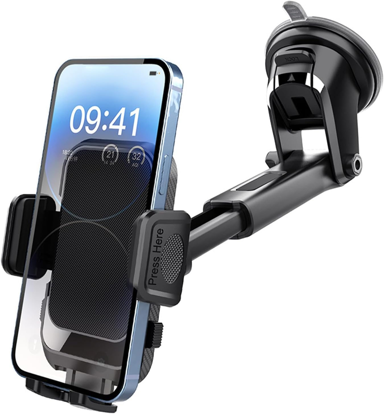 Premium Car Phone Holder Mount with 80Lbs Super-Strong Suction, Anti-Shake Stabilizer for Bumpy Roads, Universal Dashboard, Air Vent, Windshield Phone Stand