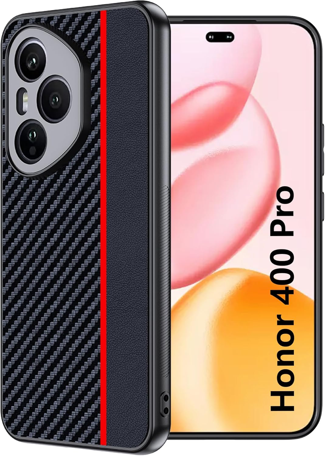 FDHYFGDY Case for Honor 400 Pro Protective Case - Waterproof and Shockproof - Carbon Fibre Mobile Phone Case Compatible Honor 400 Pro Case - Red and Black image number 1