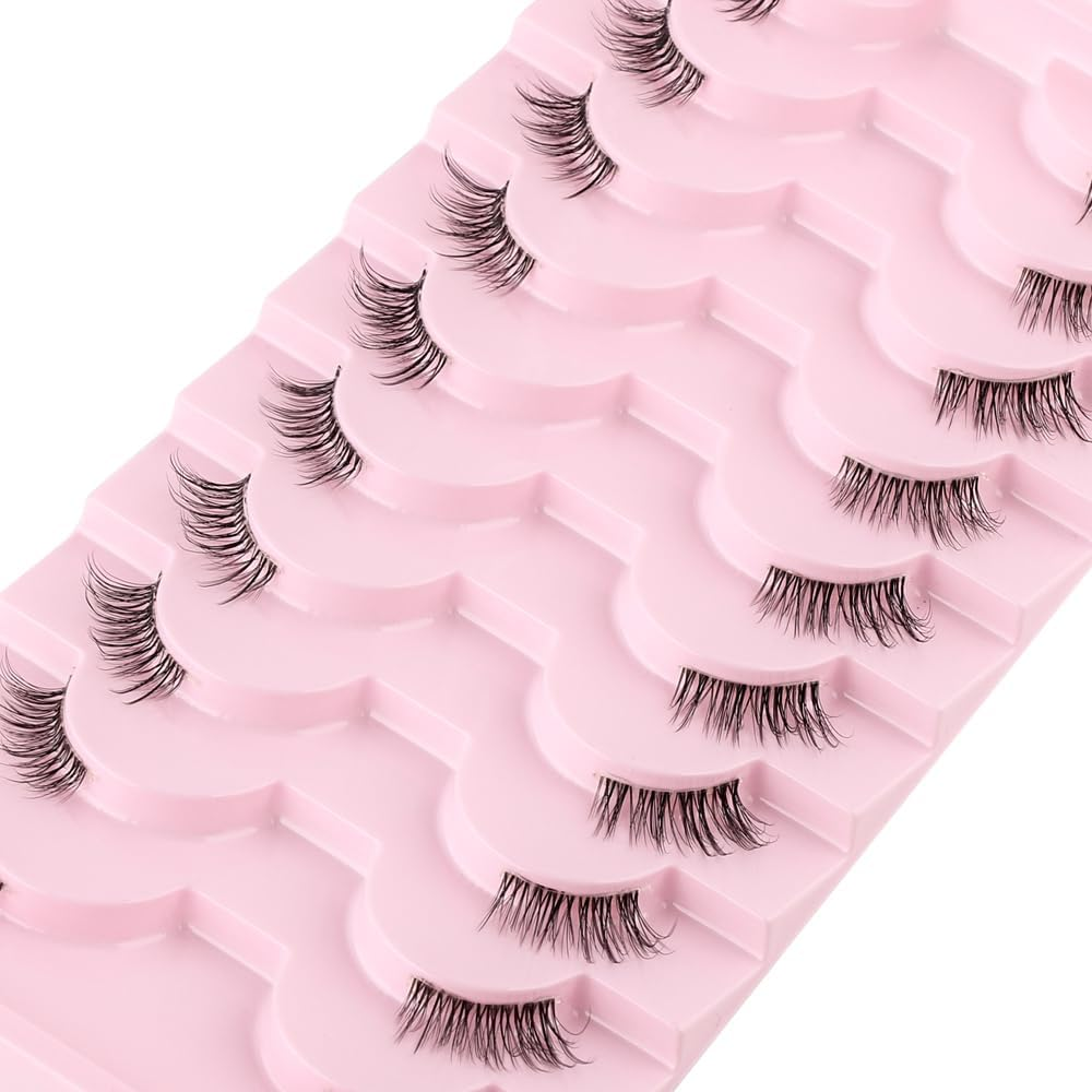 SULV I1016-1028# Series,10 Pairs Pack False Eyelashes Cat Eye Faux Mink Lashes Natural Look Fluffy Wispy Lashes That Look like Extensions D Curl Lash Strips Short Fox (10 Pairs Pack -Y1026)