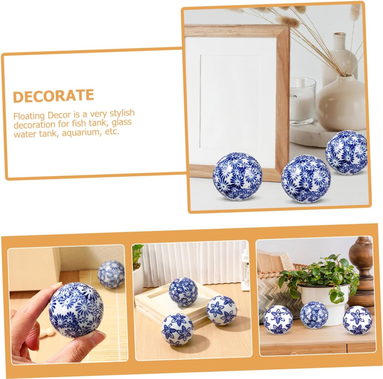 4Pcs Aquarium Decor Blue White Ceramic Fish Tank Balls Floating Decorative Marbles for Home image number 3
