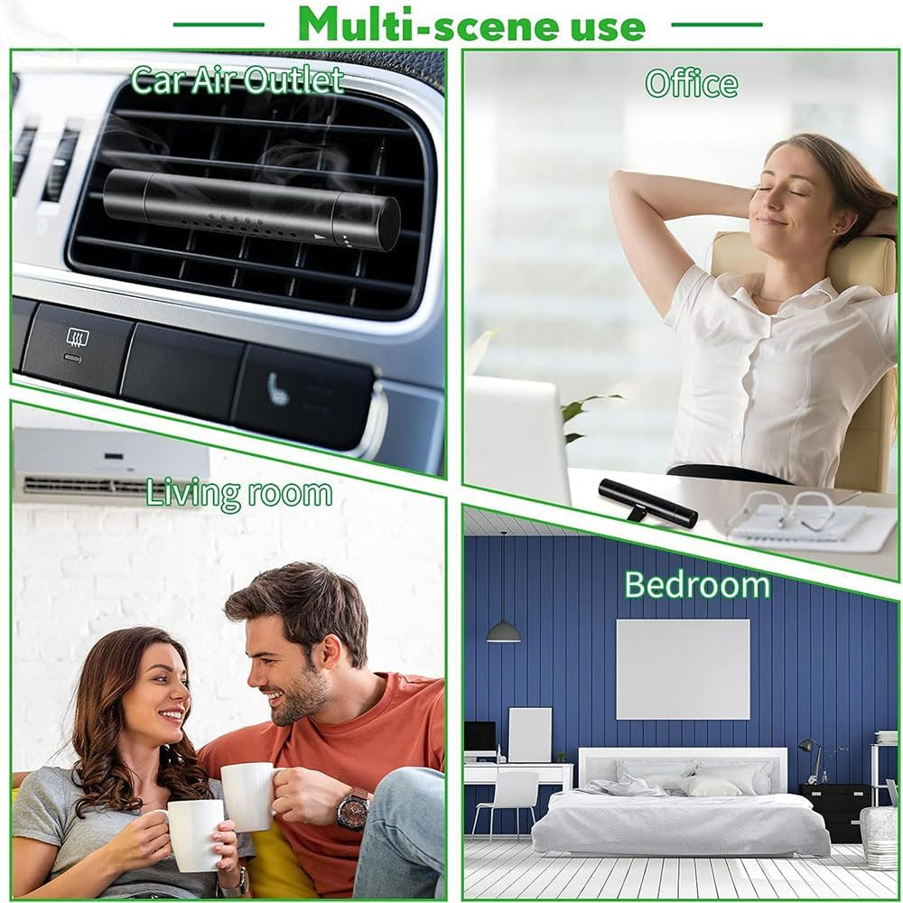 2 Pack Car Essential Oil Diffuser and Air Freshener with 12 Refill Sticks, Portable Aromatherapy Diffuser for Cars, Office, Bathroom, Pet House and Travel, Refillable and Long Lasting Fragrance