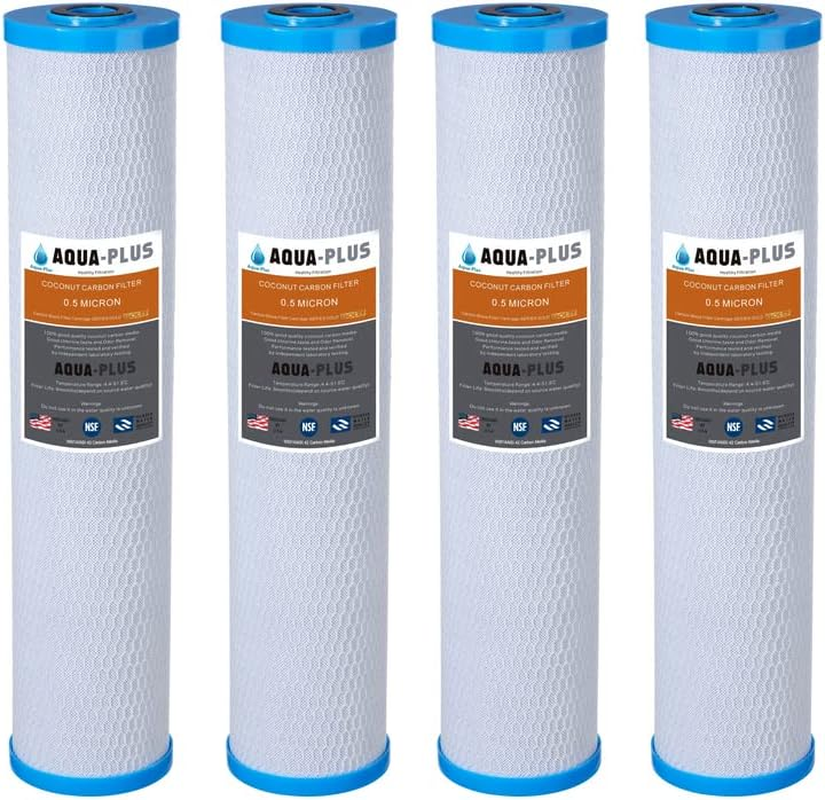 4 X Big Blue Whole House Water Filter 0.5Mic Coconut Carbon Cartridges 20" X 4.5"