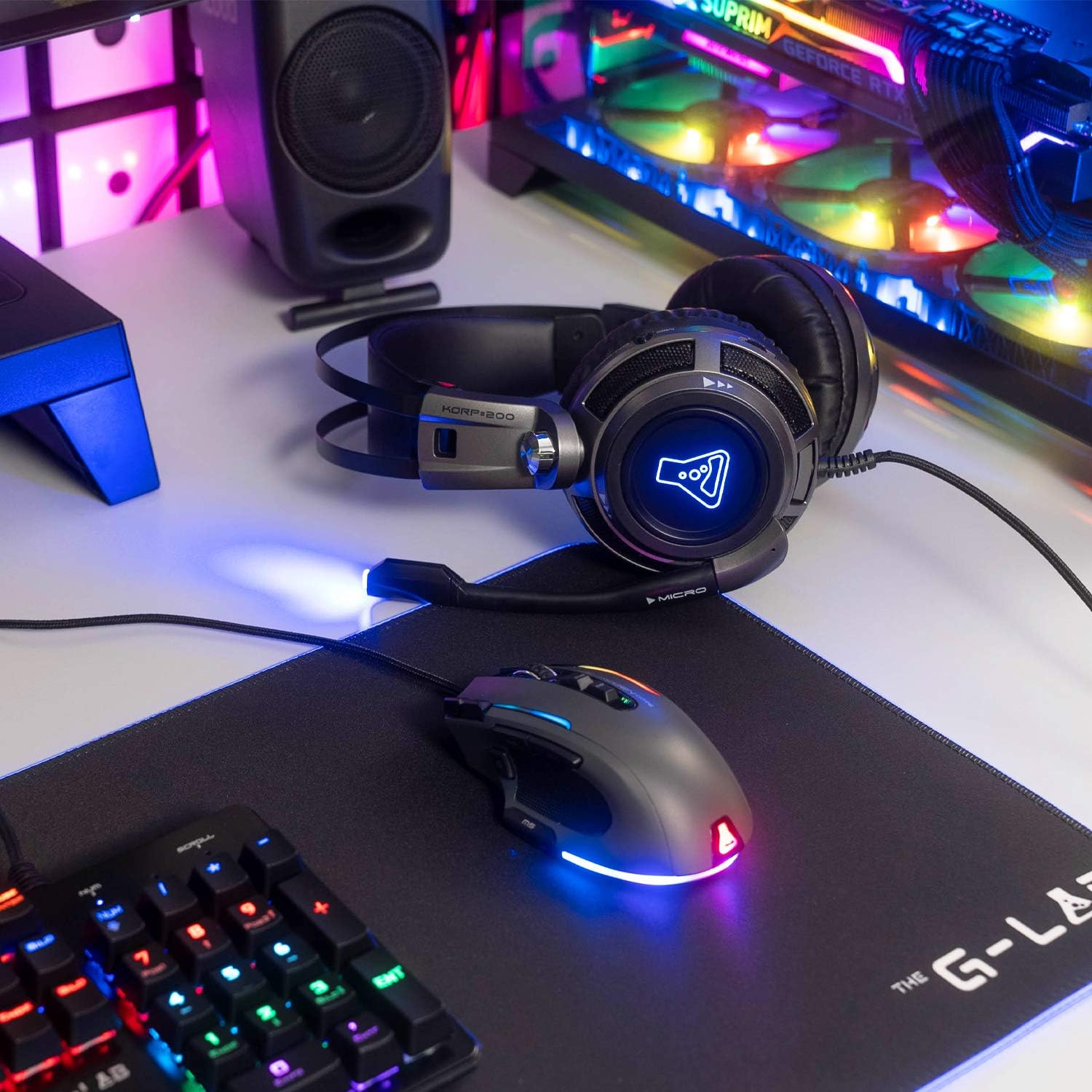 THE G-LAB Korp 200G Gaming Headset Stereo Sound, Blue LED, Comfortable and Light, 3.5Mm Jack Compatible Pc/Ps4/Ps5/Xbox One/Xbox Series X/Series S/Mac/Nintendo Switch/Smartphone - New 2021 image number 3