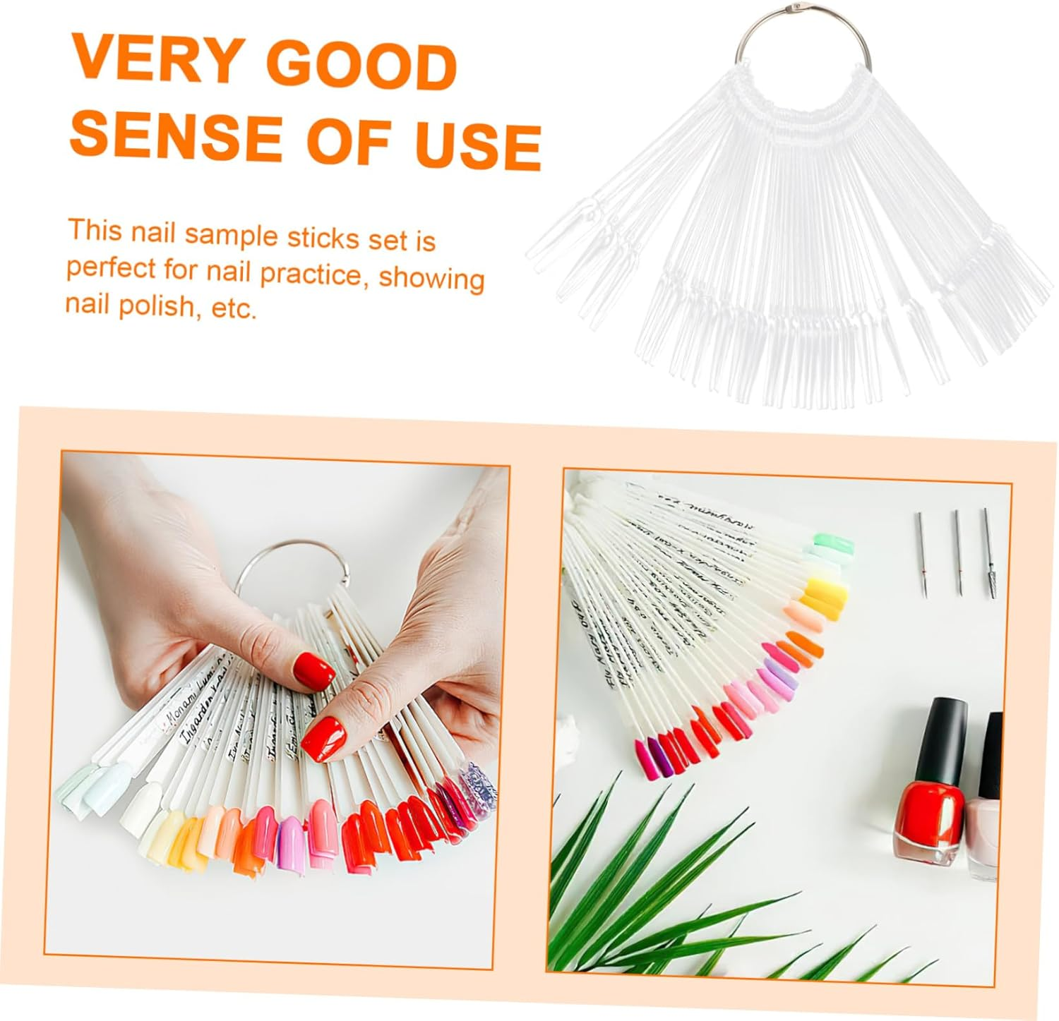 CIYODO 100Pcs Nail Colour Display Tips Transparent Nail Polish Color Sample Sticks for Professional for Painting and Color Showcase image number 1