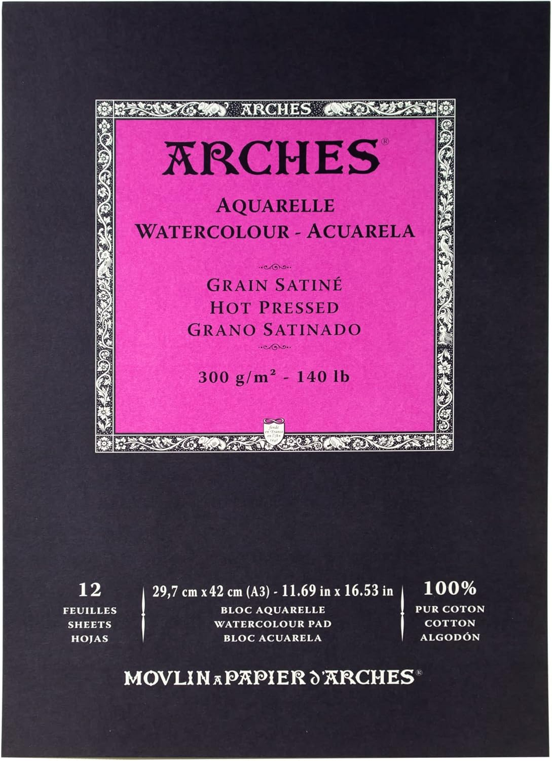 Arches Hot Pressed 300 GSM A3 Watercolour Paper Pad, Natural White, (12 Sheets) image number 5