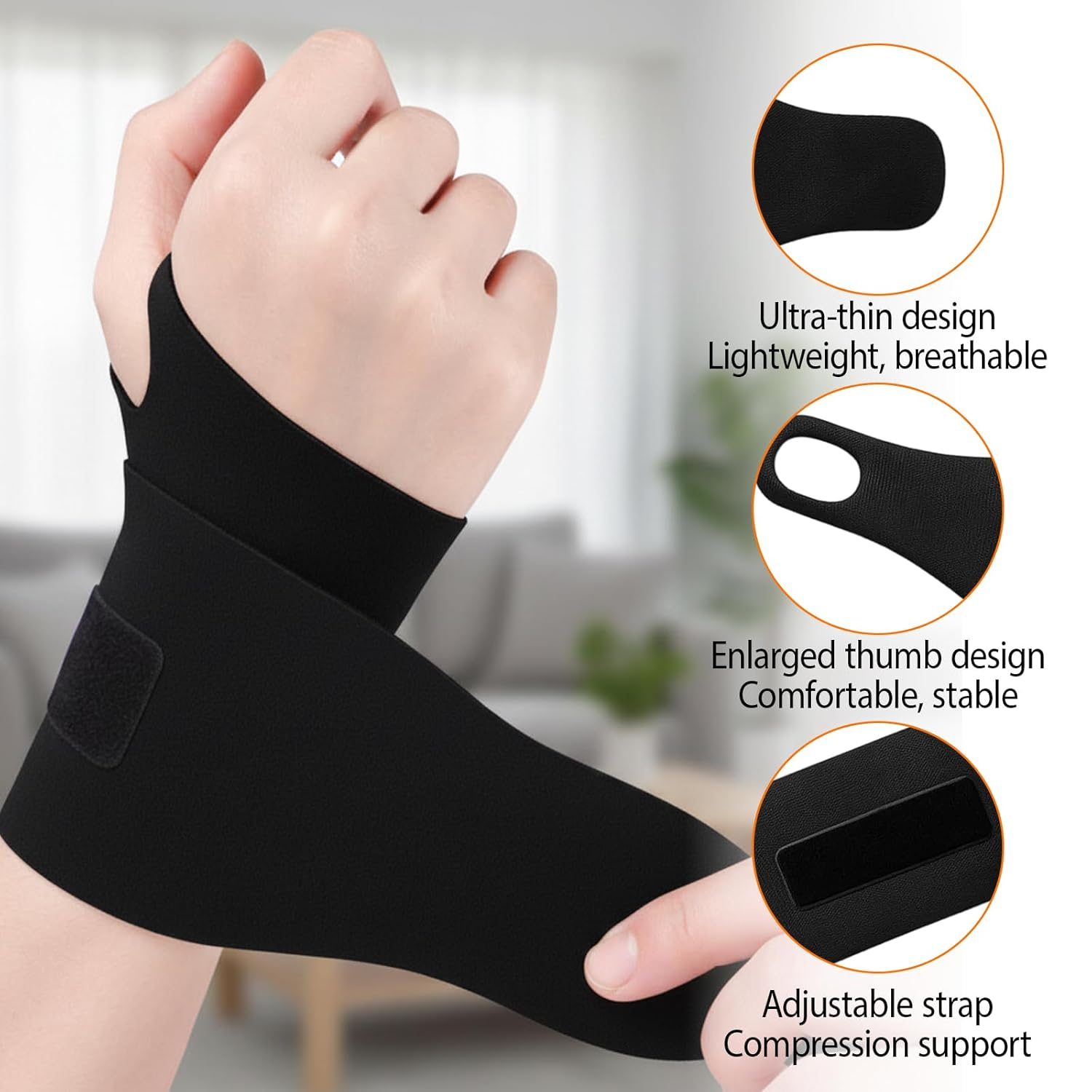 2 Pack Ulnar Wrist Brace for TFCC Tear, Carpal Tunnel, Arthritis Pain Relief, Thin Design for Fitness, Sports & Daily Use, Black, 36X8Cm image number 3