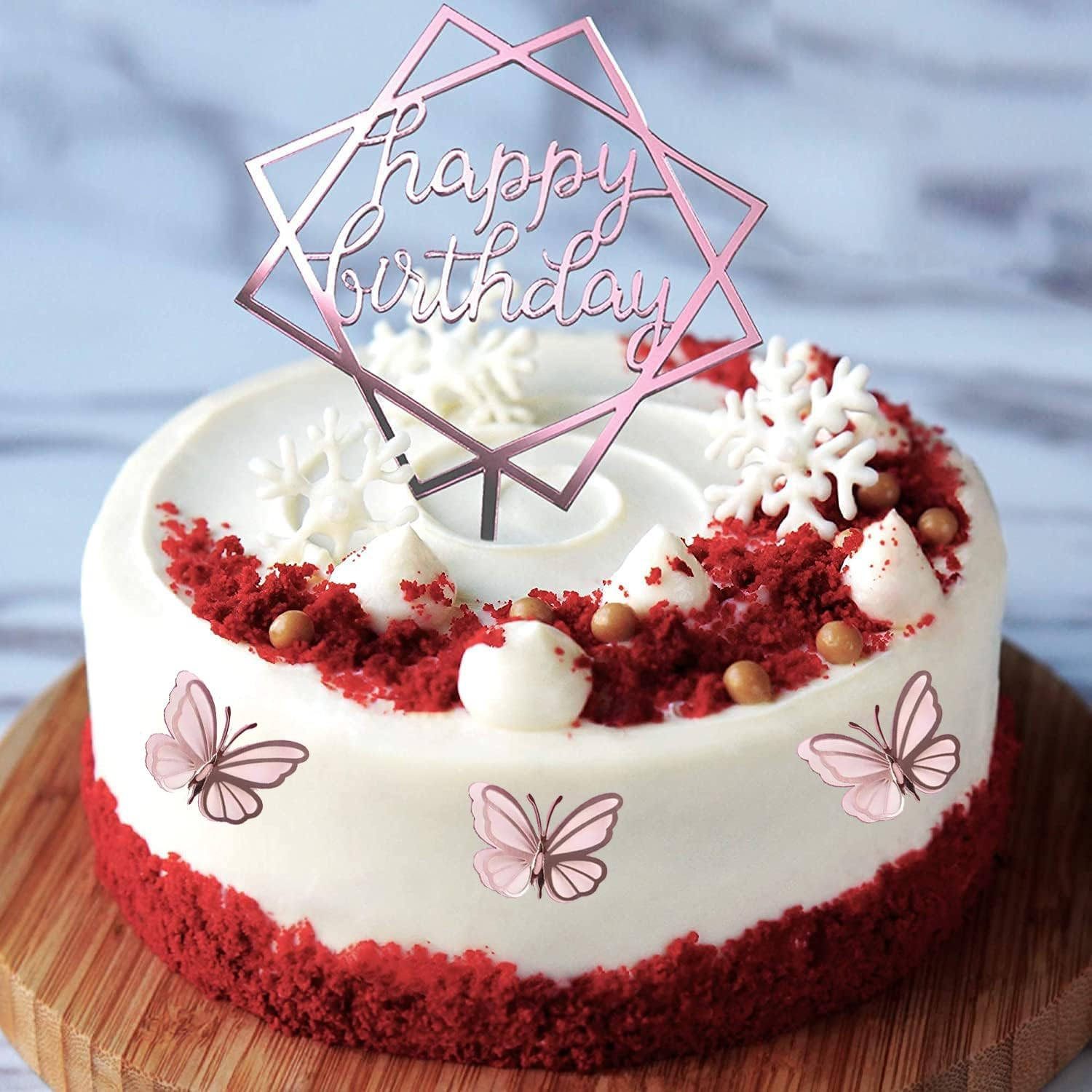 6-Pack Rose Gold Birthday Cake Topper Set, Double-Sided Glitter, Acrylic Happy Birthday Sign Cake Toppers/Cupcake Toppers, Birthday Party Decorations Supplies for Girls and Mom. image number 3