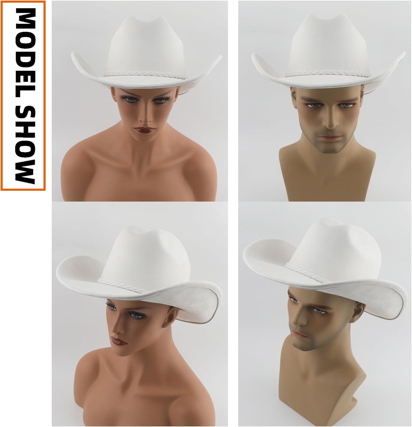 Big Wide Brim Cowboy Hat for Women Men Felt Western Cowgirl Hats image number 5