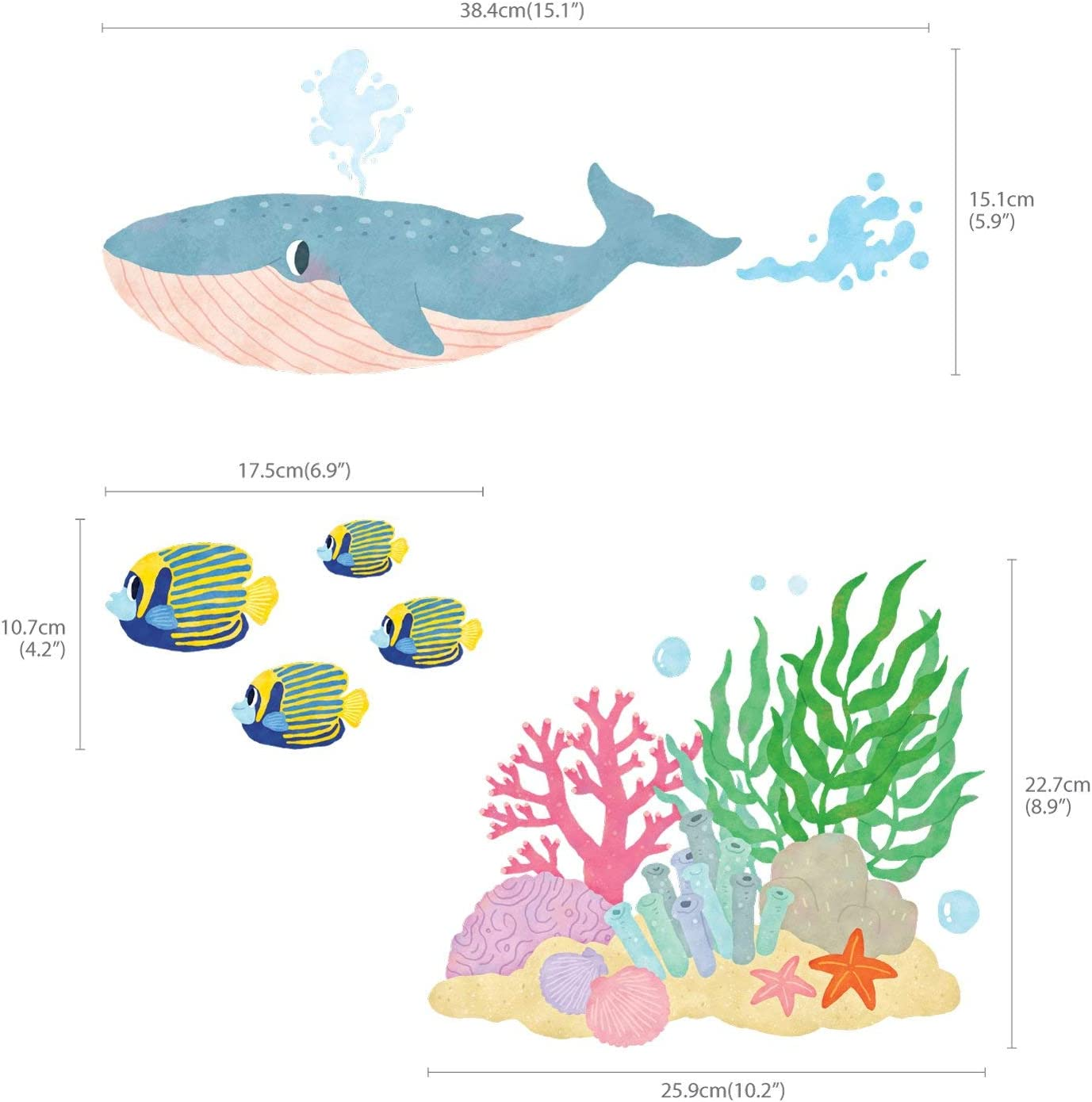 DECOWALL DS9-2014 under the Sea Wall Stickers Wall Decals Peel and Stick Removable Wall Stickers for Kids Nursery Bedroom Living Room