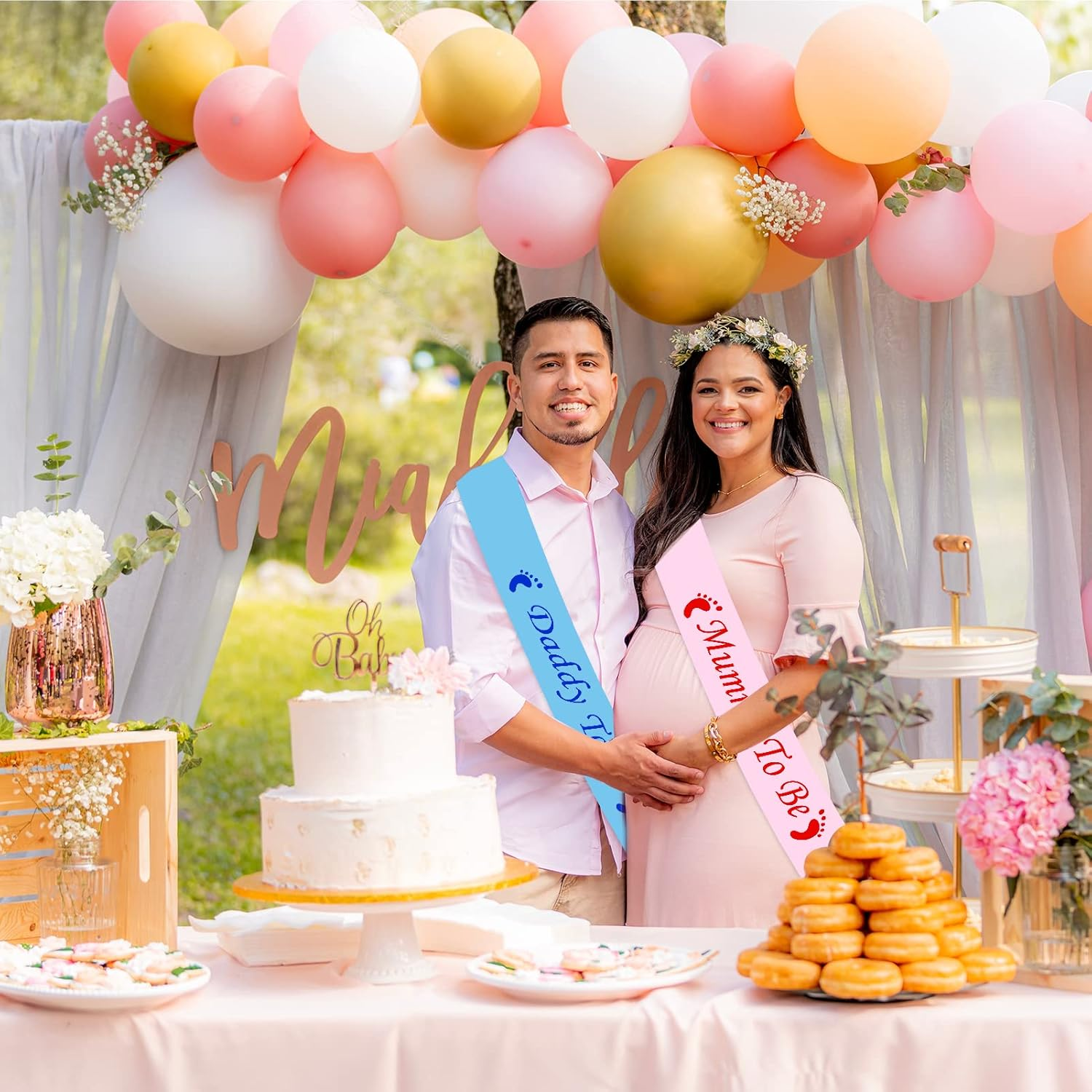 2PCS Mummy to Be Sash Pink Daddy to Be Sash Blue Mummy and Daddy to Be Sash Mum to Be Sash Baby Shower Sash Dad to Be Sash Party Decoration Supplies Baby Shower Sashes for Mum Family image number 2