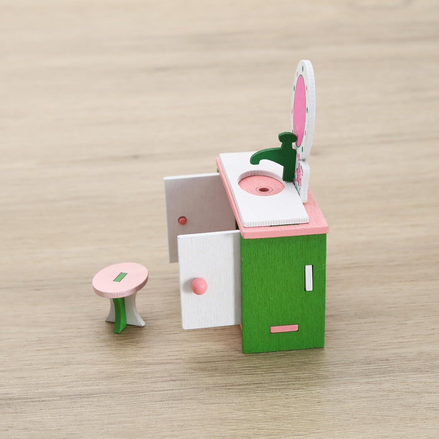 Emsea 4Pcs Wooden Dolls Furniture Miniature Dollhouse Wooden Furniture Dolls House Decoration Dollhouse Play for Girls Dollhouse image number 3