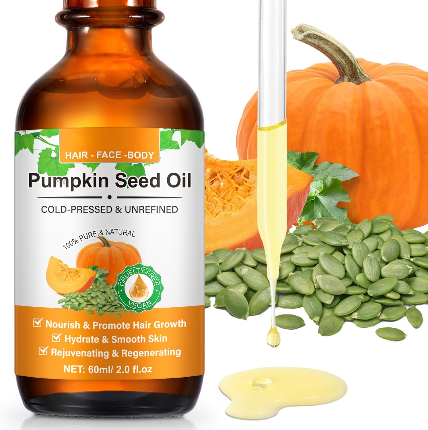 Pumpkin Seed Oil for Hair Growth, Organic Pumpkin Seed Oil, 100% Pure, Moisturizing Scalp, for All Hair Types, 2.0 Fl Oz image number 4
