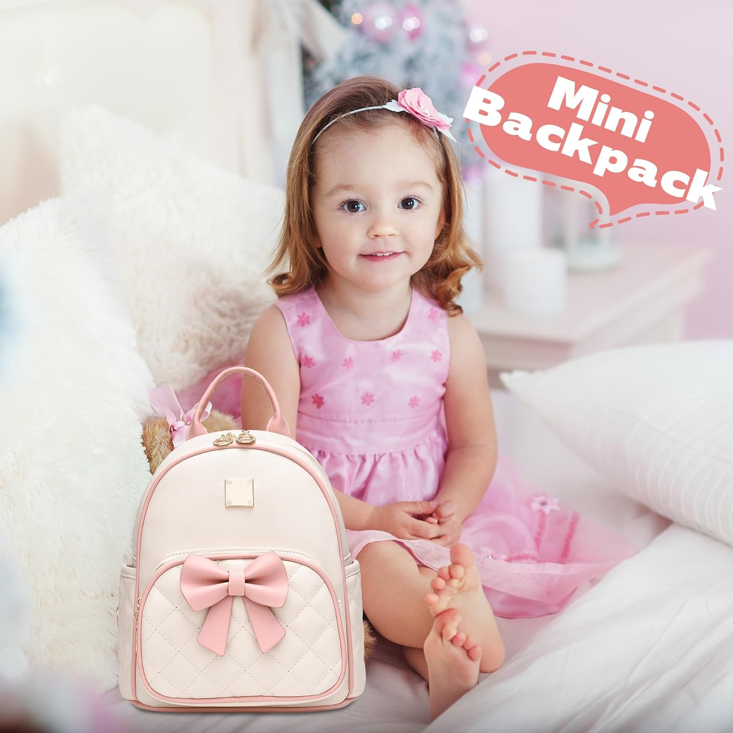 I IHAYNER Women Quilted Leather Backpack Small Bowknot Mini Backpack Purse for Girls Personalized Trendy Stuff Gifts for Kids image number 3