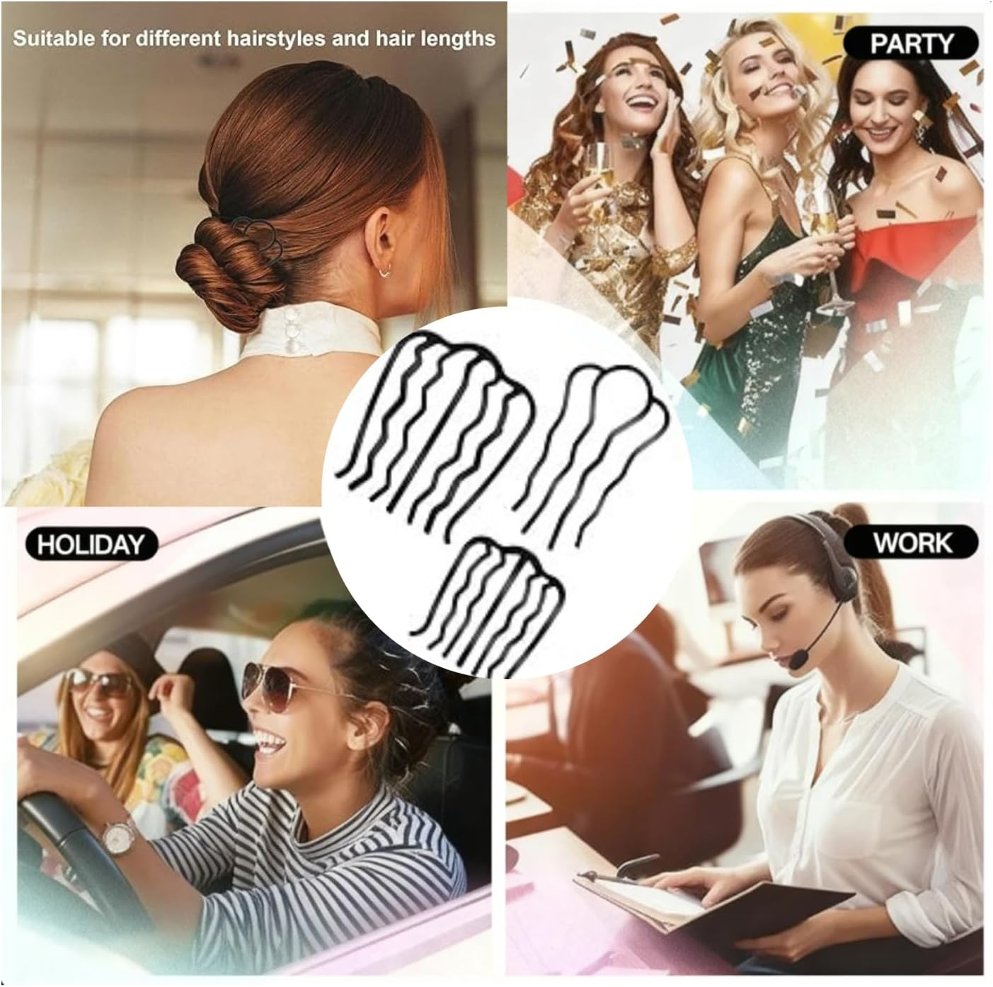 CKONXE 12 Pcs French Twist Hair Pin Set,Metal Hair Side Combs for Styling, Hairstyle Tool for Updo,U-Shape Teeth Styling Tool for Vintage Hairstyle Women Girls Bun,French Pins,Twist It up Comb