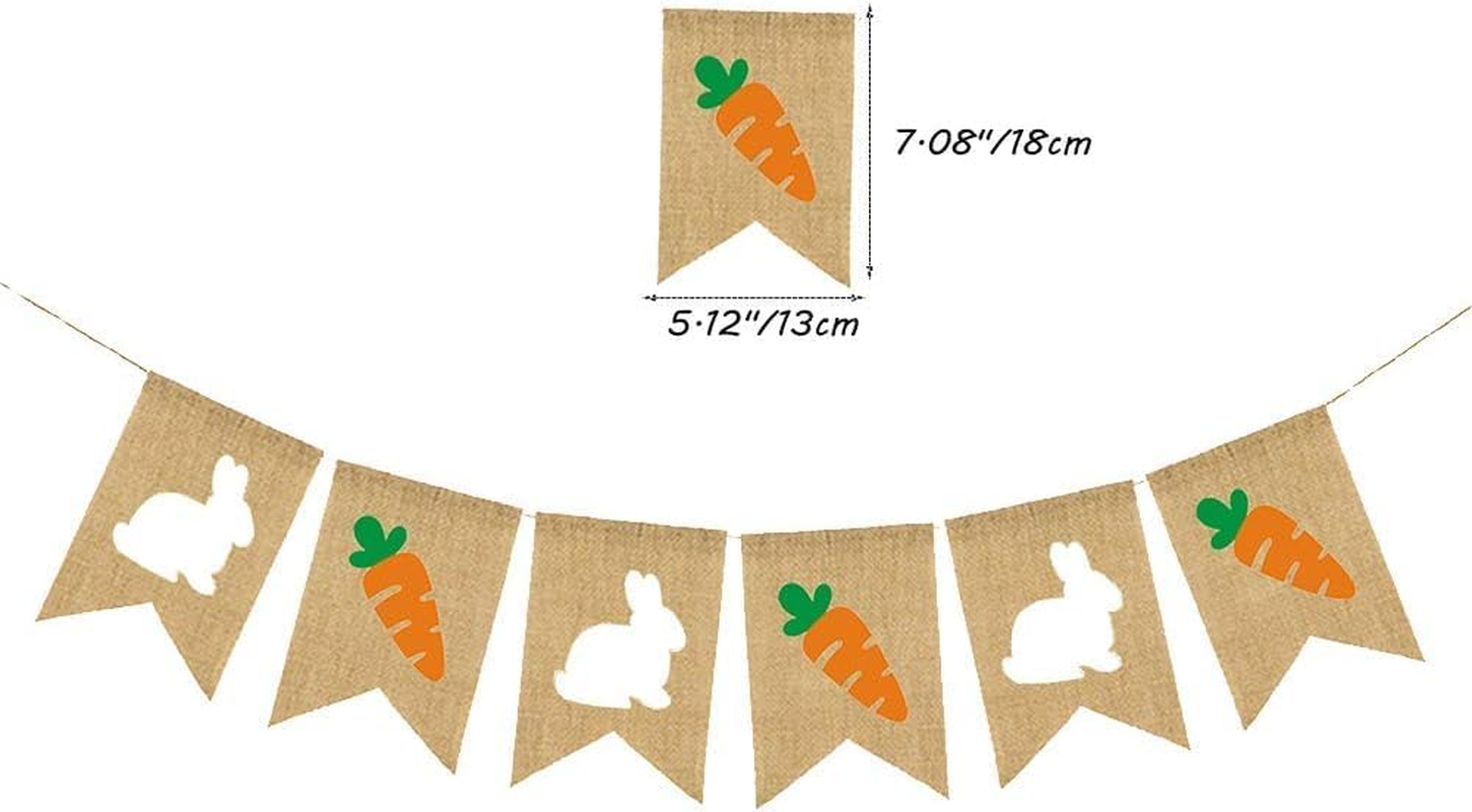 Easter Burlap Banner, Easter Bunny Garland Design, Easters Banner for Home Office School and Carrot Garland Decorations Outdoor Party Supply image number 1