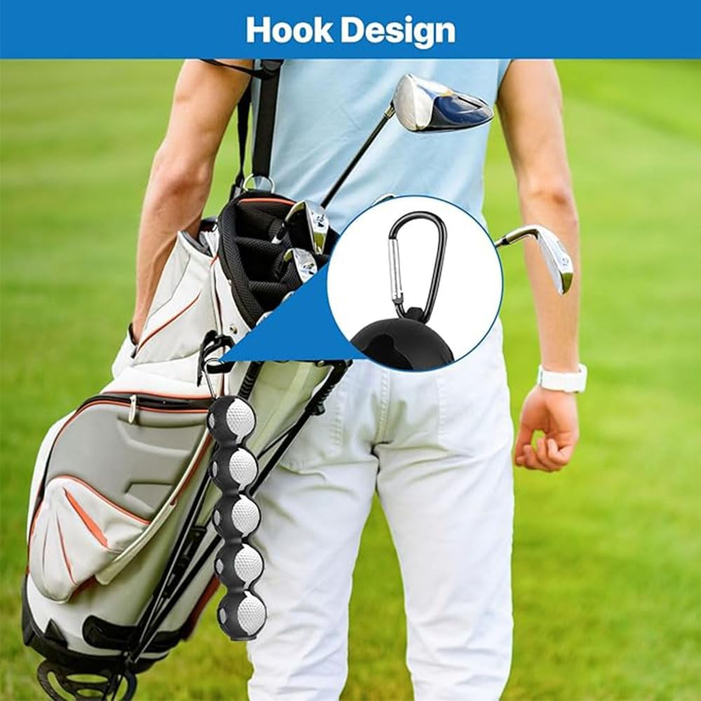 Golf Ball Holder Bag - Portable Pouch Holds 5 Balls, Easy Attachment to Bag Belt, Silicone Sleeve - Outdoor Sport Gifts for Men and Women