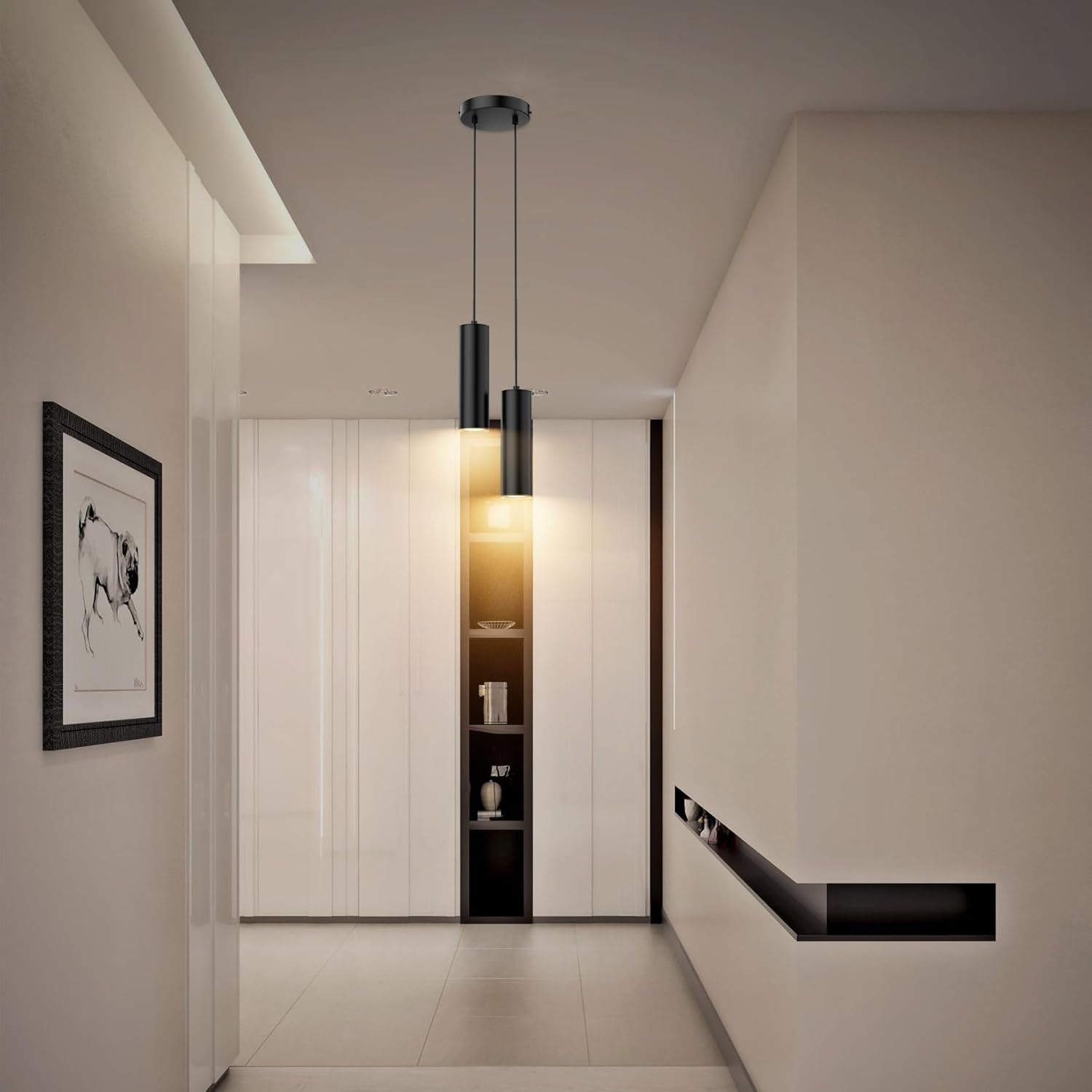 Klighten GU10 Cylindrical 2-Bulb Height Adjustable Pendant Light for Kitchen Bedroom Dining Living Room Black without Bulb