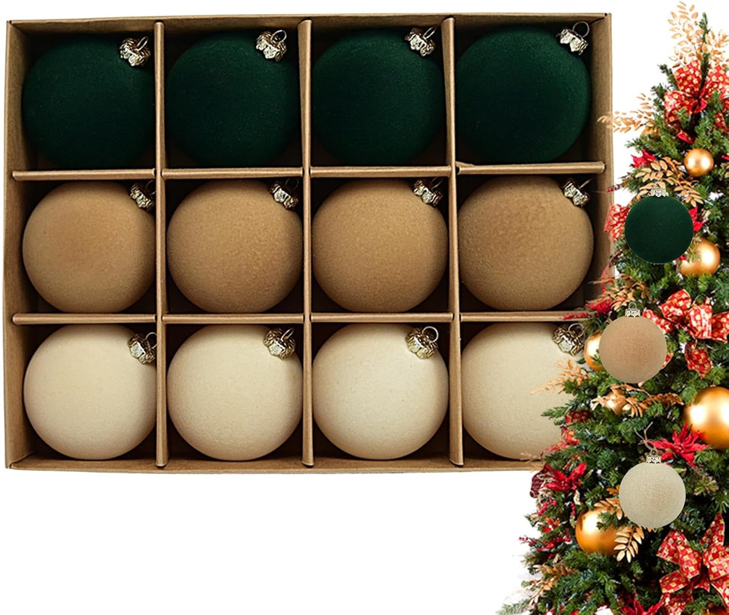 Christmas Tree Ball Ornaments, 12 Flocked Velvet Ball Ornament Flocking Balls Shatterproof Christmas Tree Ornaments Velvet Balls Supplies for Christmas Wreath, Wedding image number 6