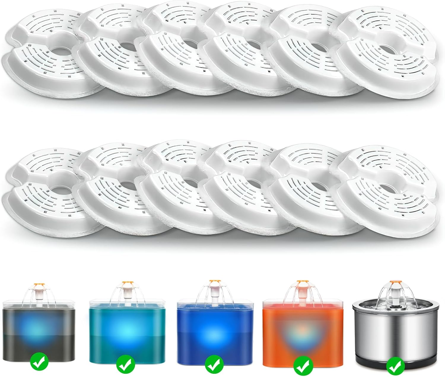 Vindox Filter 12 Pieces for 2.5L Cat Blossom Drinking Fountain, Suitable for Cats/Dogs, Stainless Steel Fountains, Triple Filtering Filter image number 4