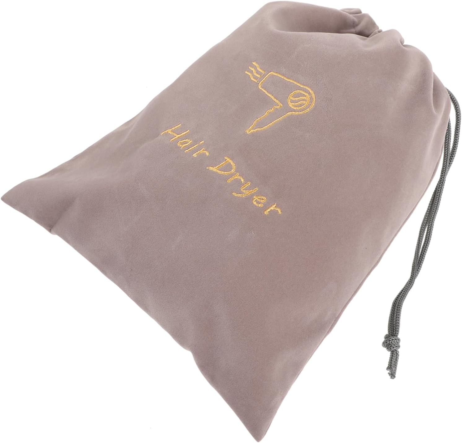 HAKIDZEL Hair Dryer Bag Drawstring Storage Pouch Portable Cloth Hair Dryer Organizer for Travel 23X30Cm Grey Velvet Embroidery image number 3