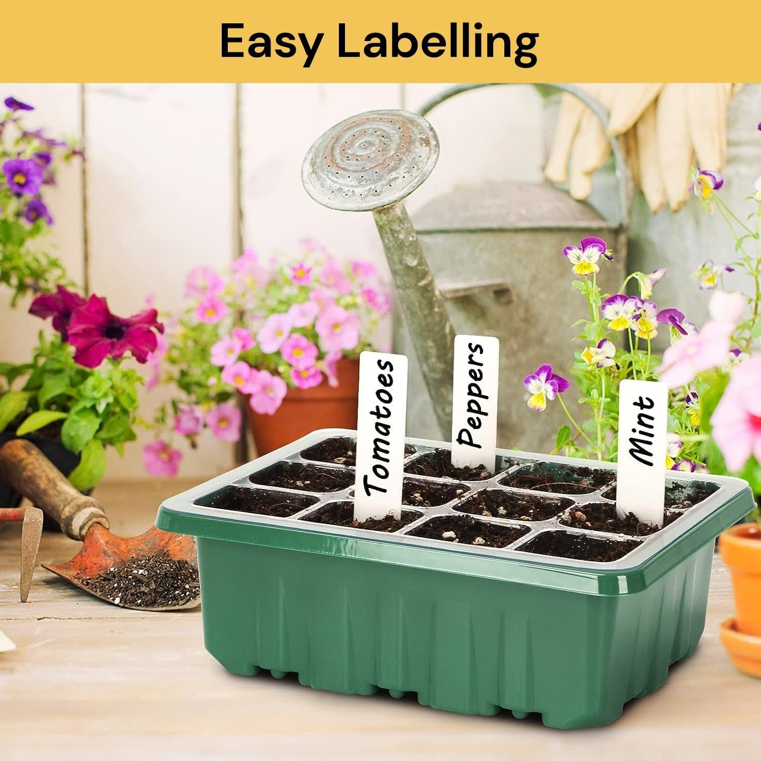 EZONEDEAL 13 Pack Seed Starter Tray 156 Cell Plant Starter Kit Growing Trays Seed Germination Kit with Humidity Dome and Base for Greenhouse Grow Wheatgrass Hydroponic Garden Tools (12 Cells per Tray) image number 4