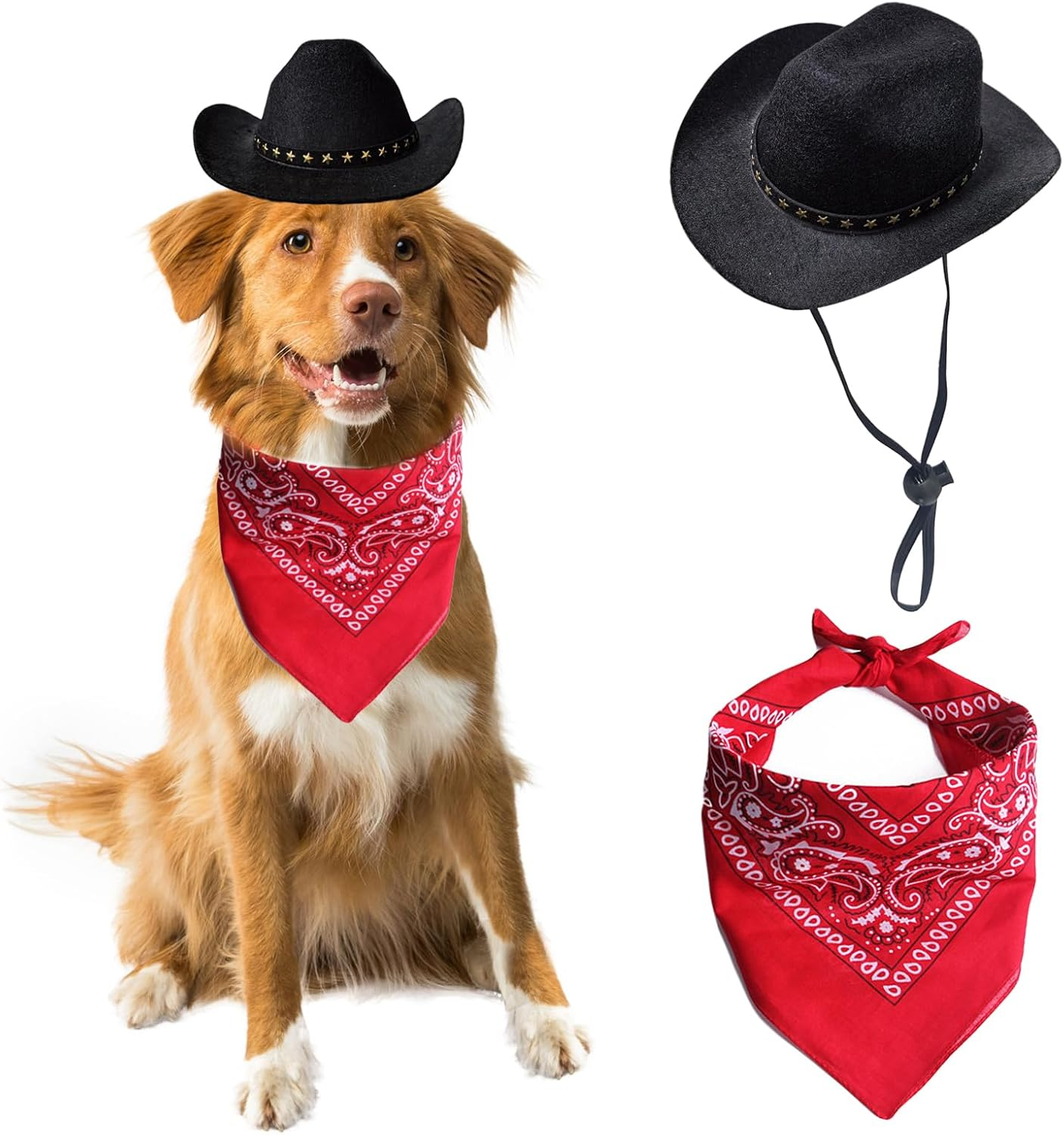 Dog Cowboy Hat Cat Cowboy Hat Mini Cowboy Hat for Dogs Cat Pet Cowboy Costume with Bandana Scarf Holiday Halloween Pet Party Decoration (Khaki, Large)