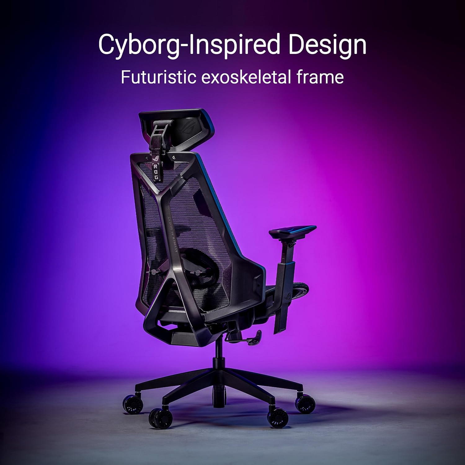 ASUS ROG Destrier Core Ergo Gaming Chair with Futuristic Cyborg Aesthetic, Versatile Seat Adjustments, Mobile Gaming Arm Support Mode, and Crafted from Durable Polyamide Nylon and Breathable Mesh image number 3