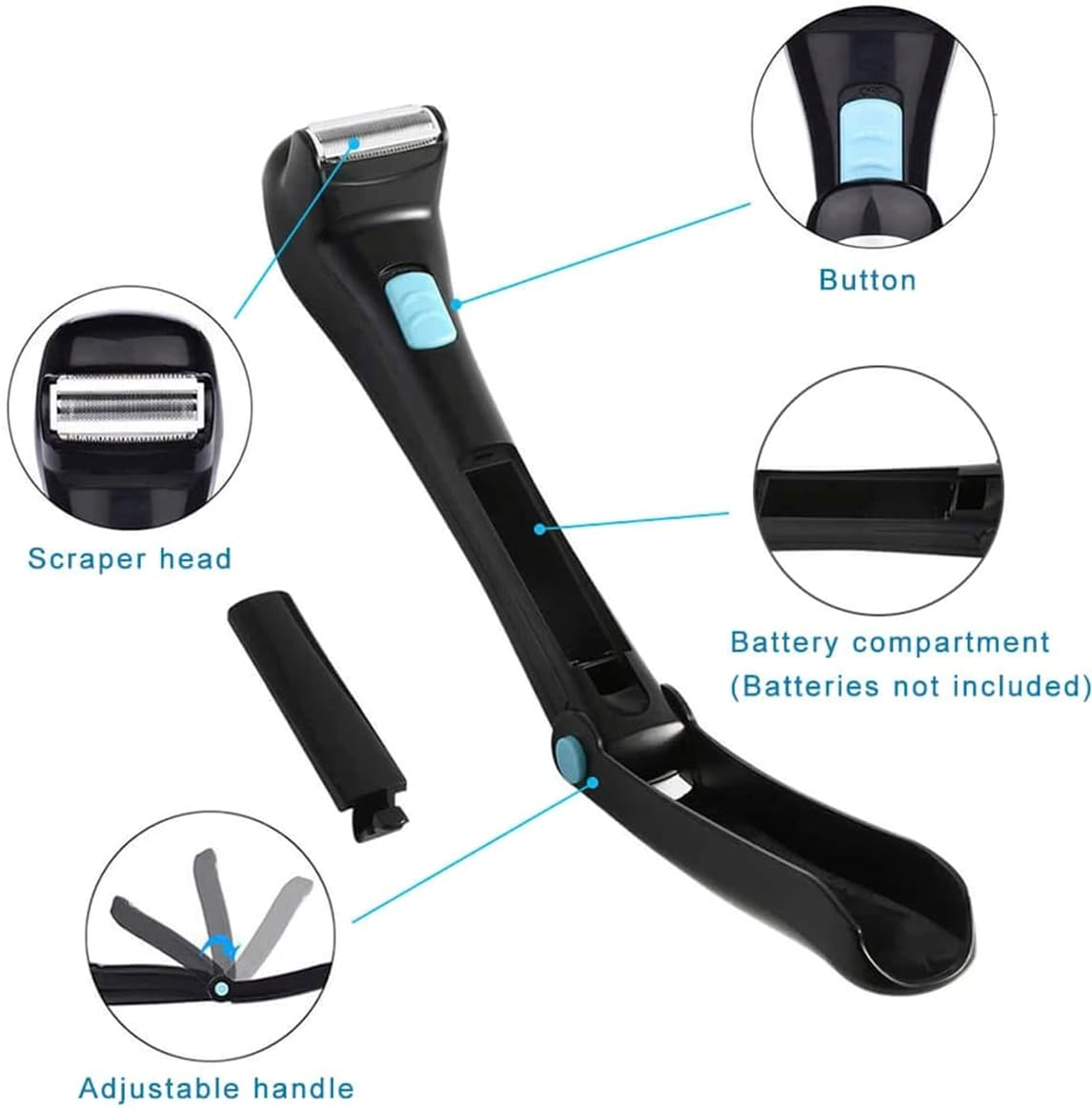 Electric Back Hair Shaver - 180 Degrees Foldable Back Shavers Removal Shave Wet or Dry Detachable Body Hair Trimmer for Men Travel image number 4