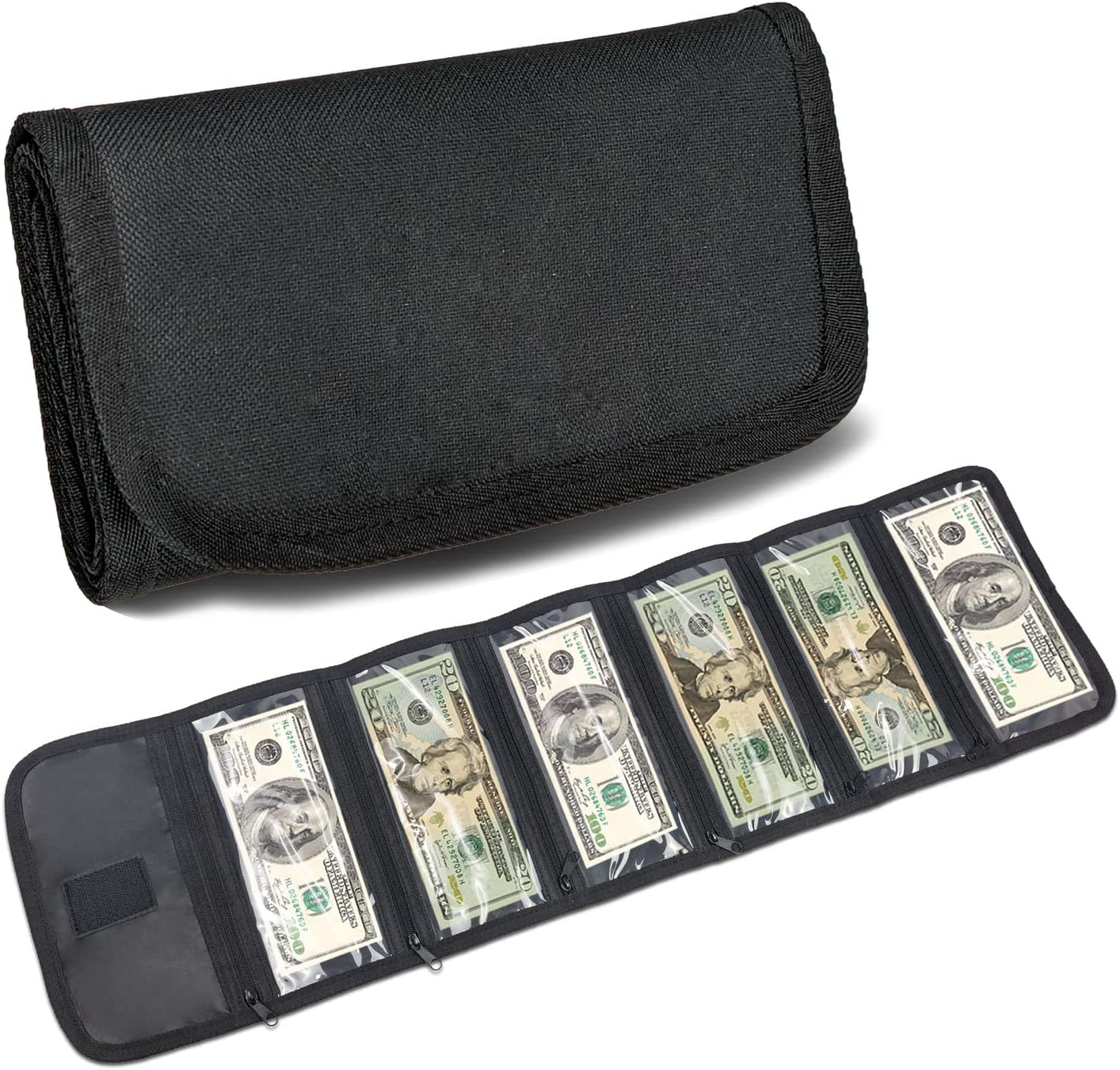 Money Wallet, Money Organizer for Cash with 6 Zippered Pocket Multipack Money Pouch, Cash Bill Organizer, Envelope Wallet Money Bag Small Travel Money Holder for Budgeting, Receipt and Tips (Green)
